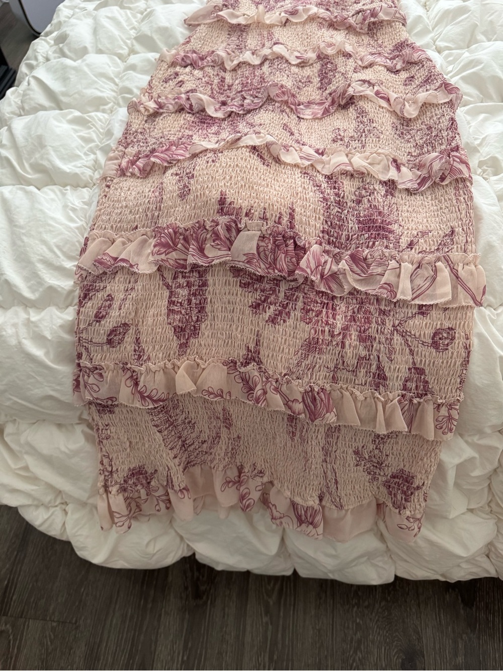 Anthropologie Blush and Mauve Tiered Smocked Midi Dress - Picture 2 of 4